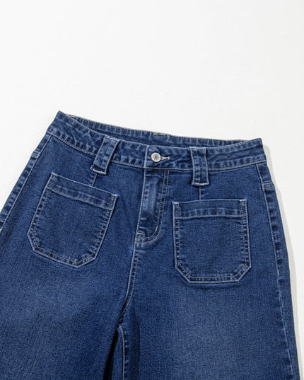 Denim Patch Pocket Wide Leg Jeans - Sleekdenim.com