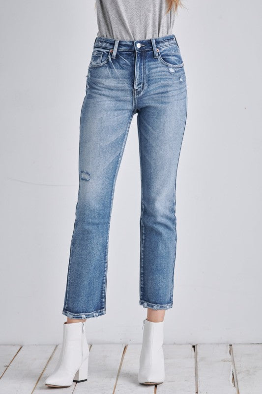 AT1088STM High Rise Stretch Ankle Straight Jeans - Sleekdenim.com