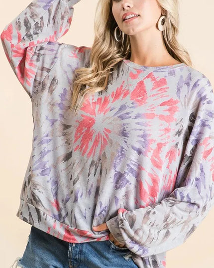 BiBi Tie Dye Print Terry Pull Over - Sleekdenim.com