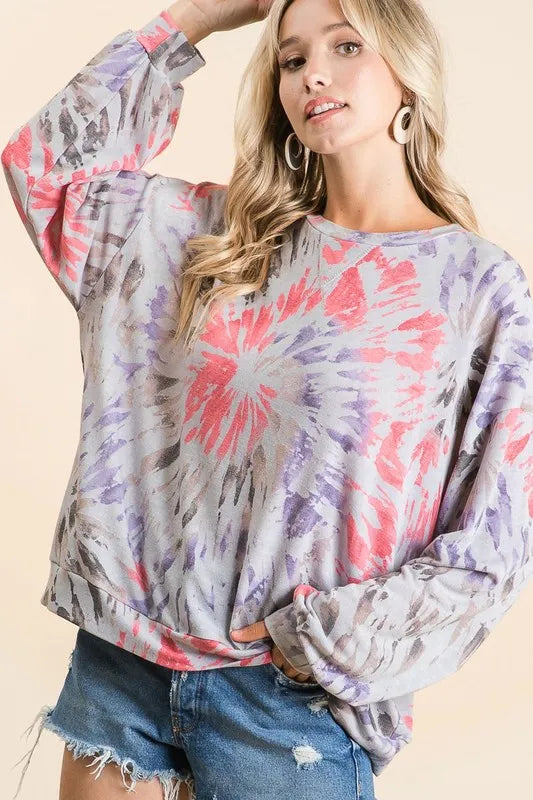 BiBi Tie Dye Print Terry Pull Over - Sleekdenim.com