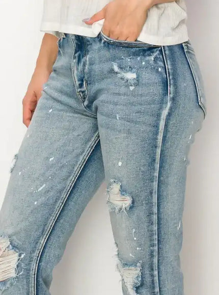 Artemis Vintage AT1050STM High Rise Distressed Straight Jeans - Sleekdenim.com