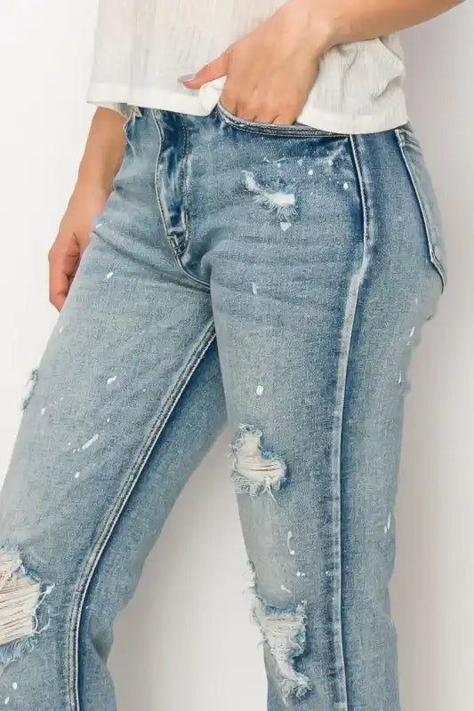 Artemis Vintage AT1050STM High Rise Distressed Straight Jeans - Sleekdenim.com