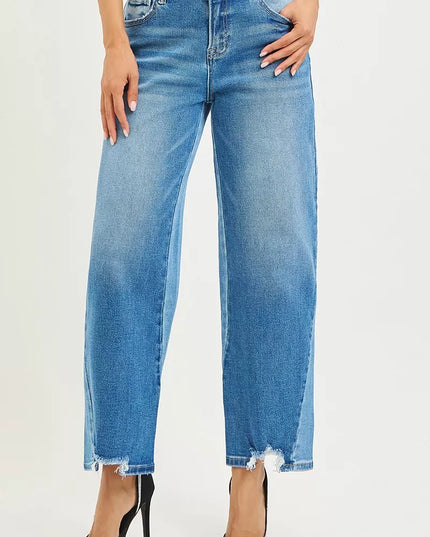RISEN Full Size Slouchy Cropped Barrel Jeans with Contrast Wash Plus Size - Sleekdenim.com