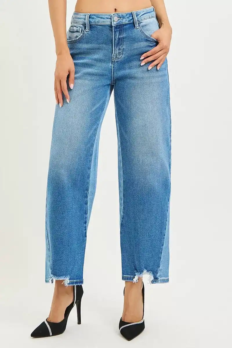 RISEN Slouchy Cropped Barrel Jeans with Contrast Wash PGC21503