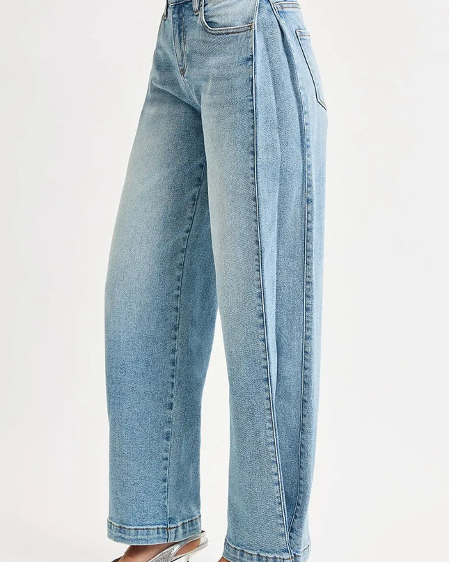 RISEN Mid Rise Wide Barrel Transferable Leg Snap Jeans - Sleekdenim.com