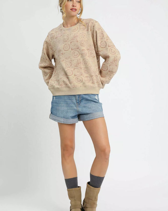 Umgee Coin Stamp Print Sweatshirt - Sleekdenim.com