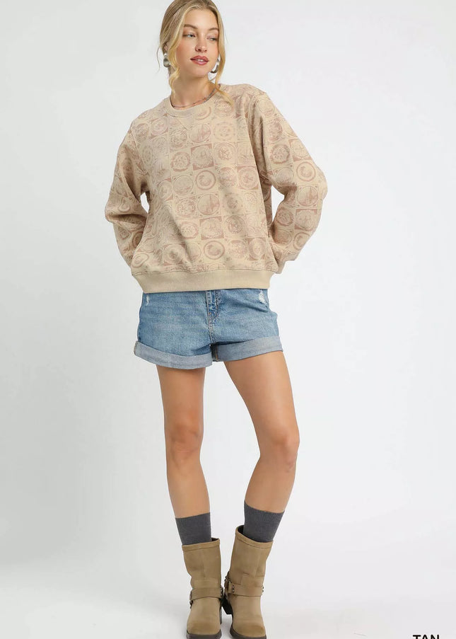 Umgee Coin Stamp Print Sweatshirt - Sleekdenim.com