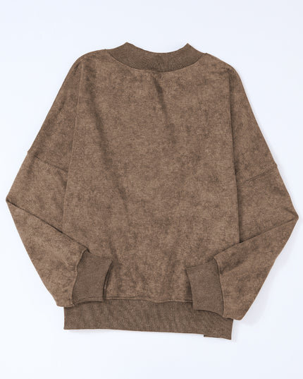 Brown Plain Drop Shoulder Crew Neck Pullover Sweatshirt