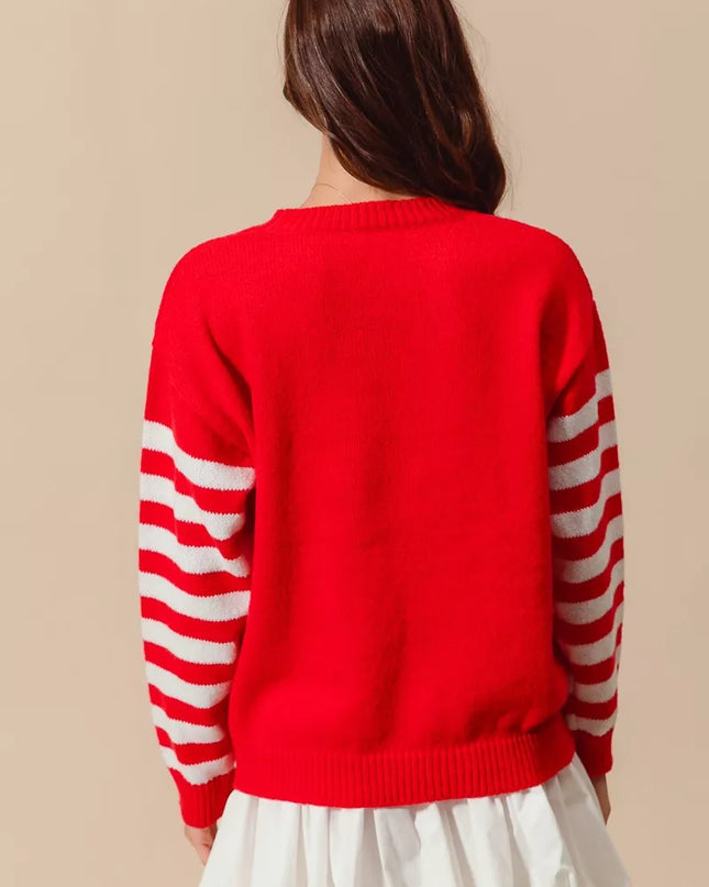 SO ME Christmas Snowflake Crochet Embellished Sweater - Sleekdenim.com