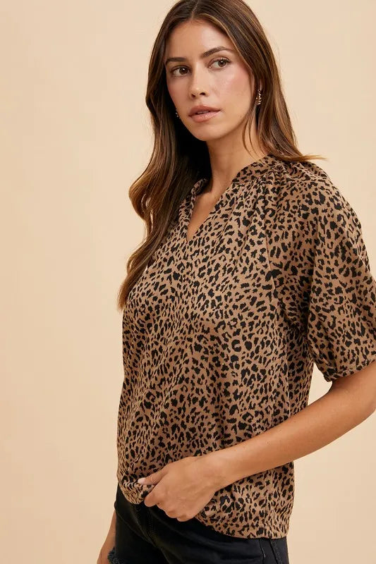Annie Wear Animal Print Knit Volume Sleeve Blouse - Sleekdenim.com