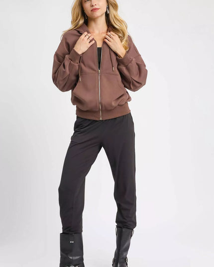 Umgee Zip-Up Fleece Hooded Jacket - Sleekdenim.com