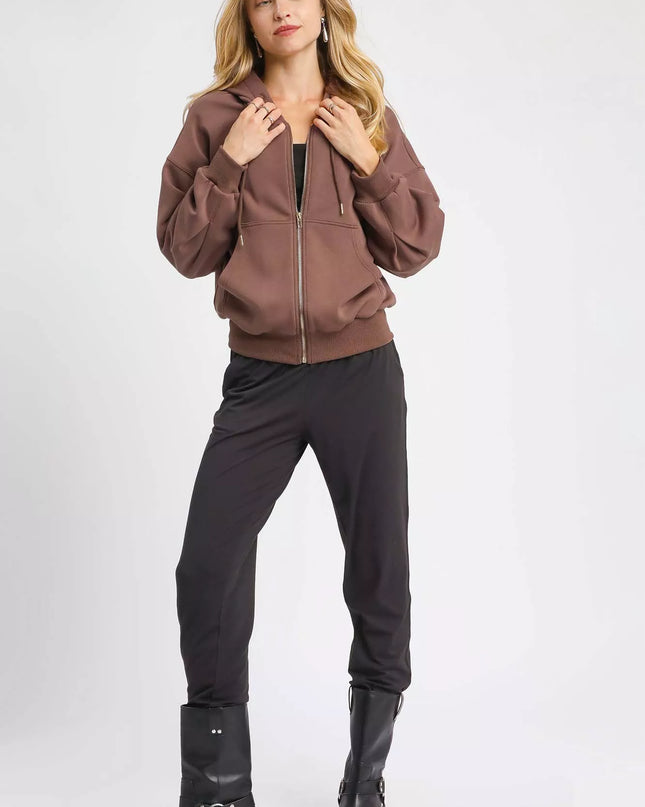 Umgee Zip-Up Fleece Hooded Jacket - Sleekdenim.com