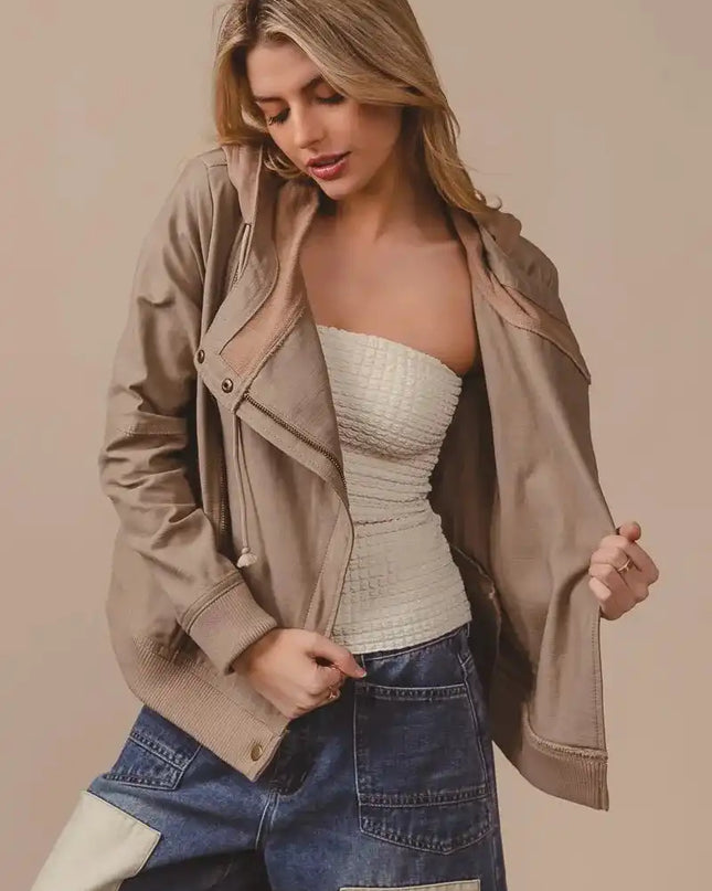 BiBi Textured Woven Rider Jacket - Sleekdenim.com