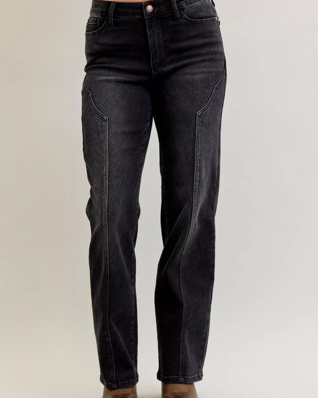 Judy Blue Mid Rise Straight Western Seam Detail Jeans - Sleekdenim.com