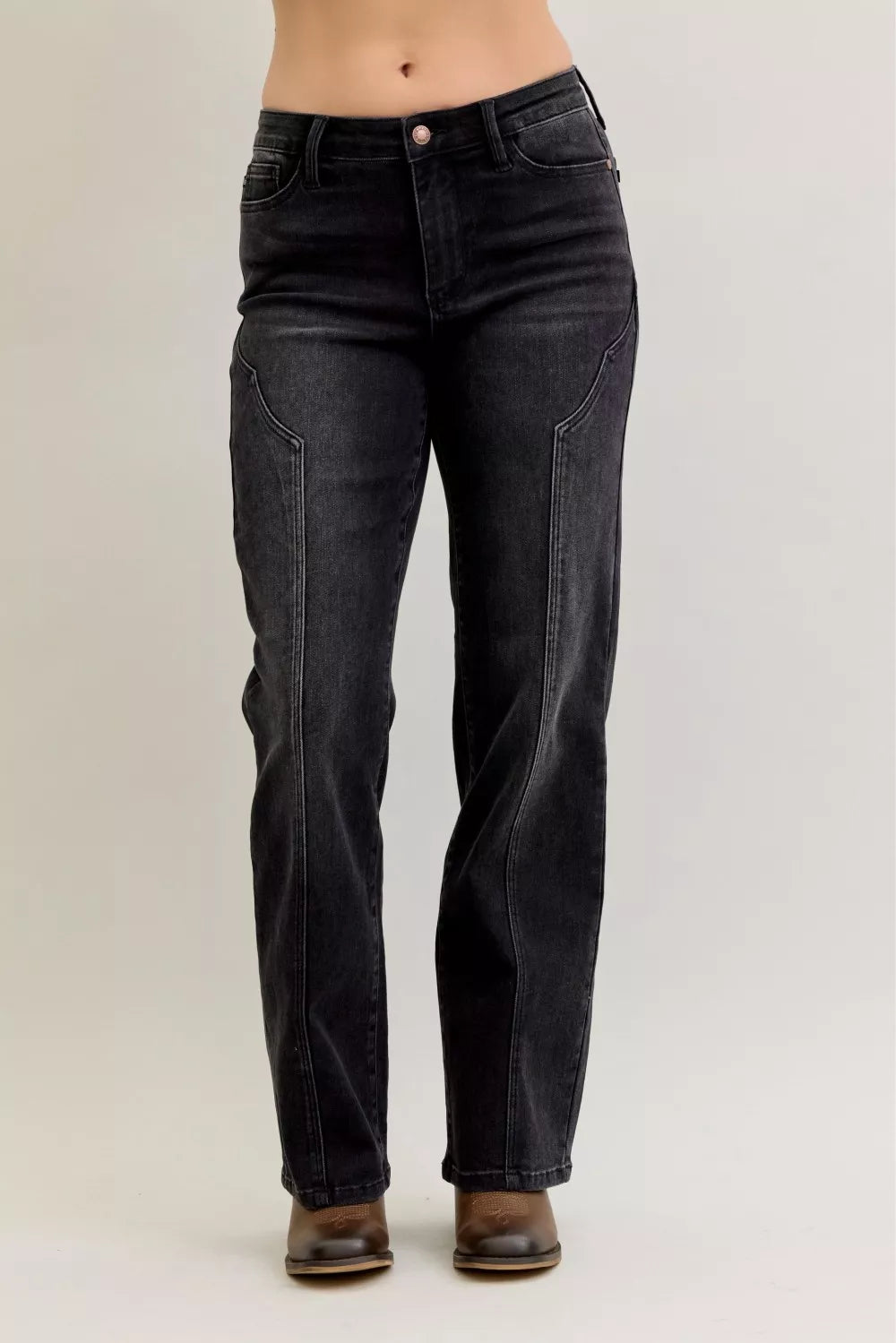 Judy Blue Mid Rise Straight Western Seam Detail Jeans - Sleekdenim.com