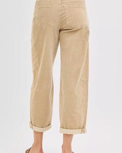 RISEN High Rise Crop Barrel Cordurory Pants - Sleekdenim.com