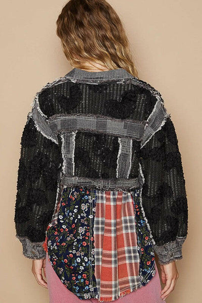 POL Crochet Patchwork Dropped Shoulder Jacket Black