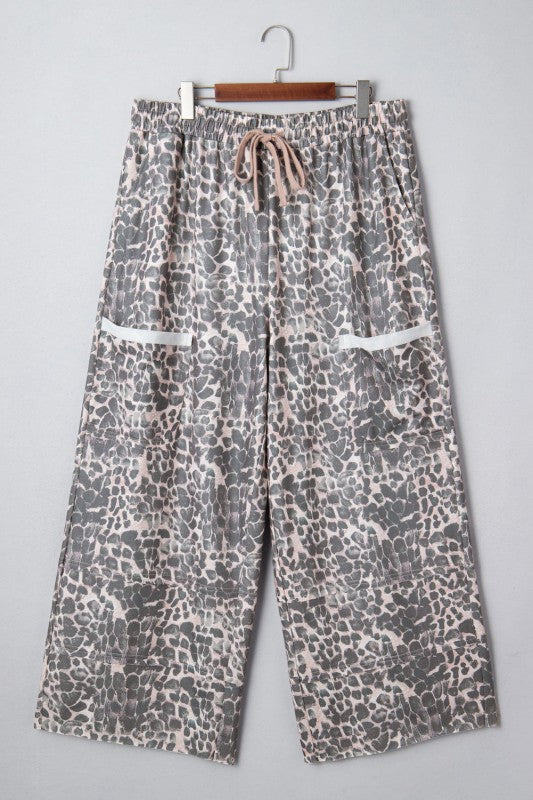 JUNIPER BLVD Plus Size Leopard Patch Pocket Drawstring Pants - Sleekdenim.com