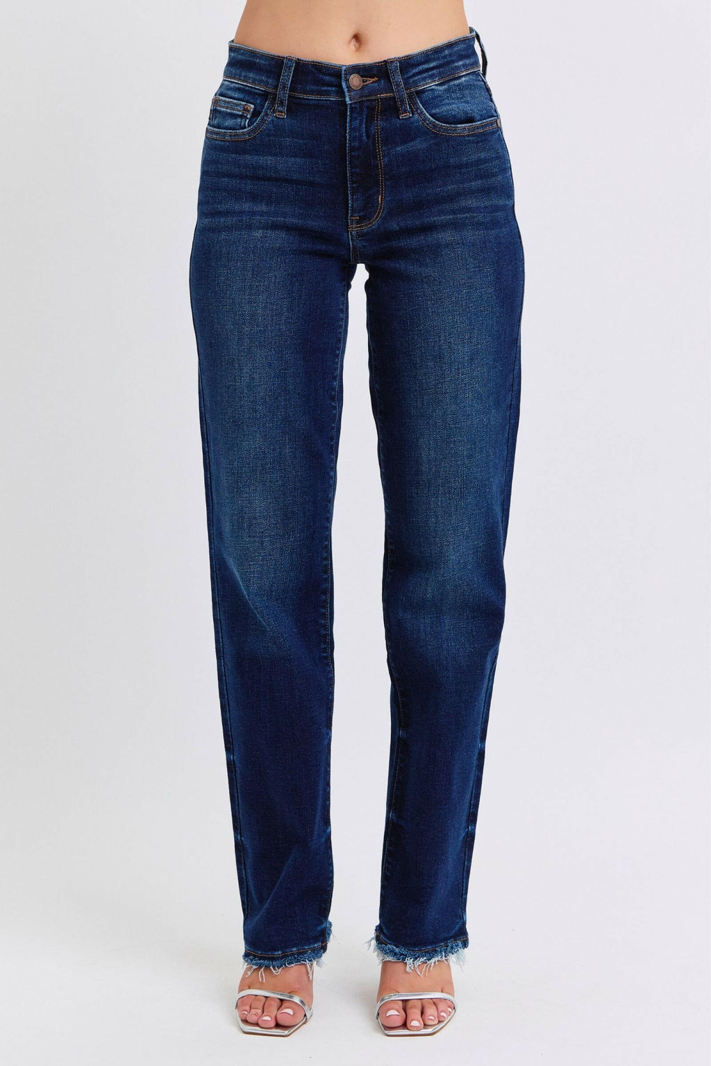 Judy Blue Full Size Raw Hem Straight Leg Jeans | Sleekdenim.com