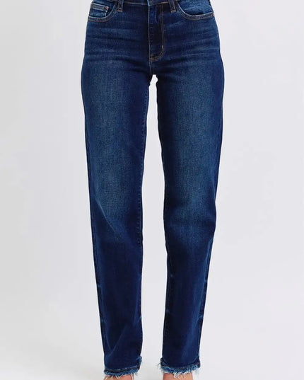 Judy Blue Full Size Raw Hem Straight Leg Jeans - Sleekdenim.com