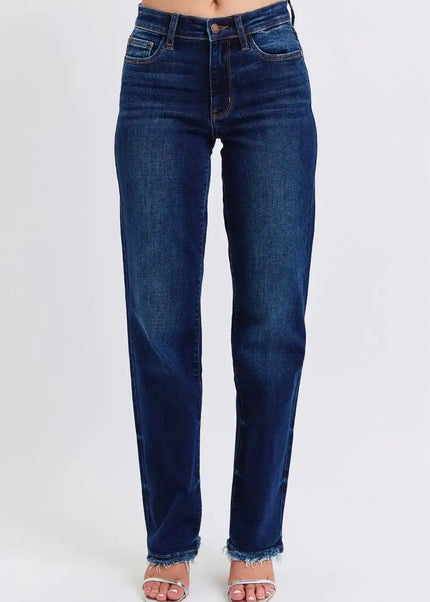 Judy Blue Full Size Raw Hem Straight Leg Jeans - Sleekdenim.com