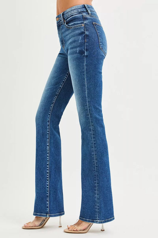 RISEN High Rise Bootcut Jeans With Distressed Details - Sleekdenim.com
