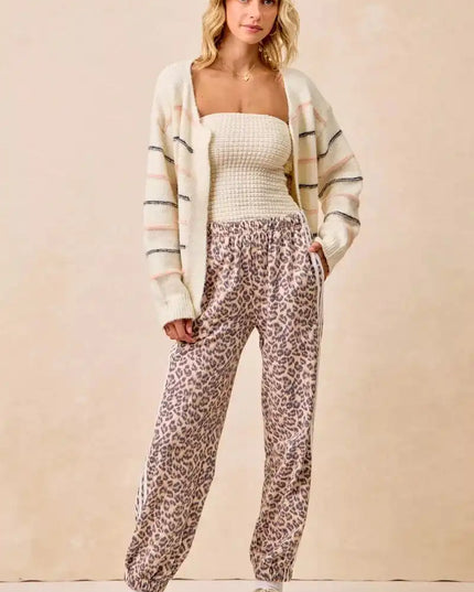 BiBi Side Lines Leopard Track Pants - Sleekdenim.com