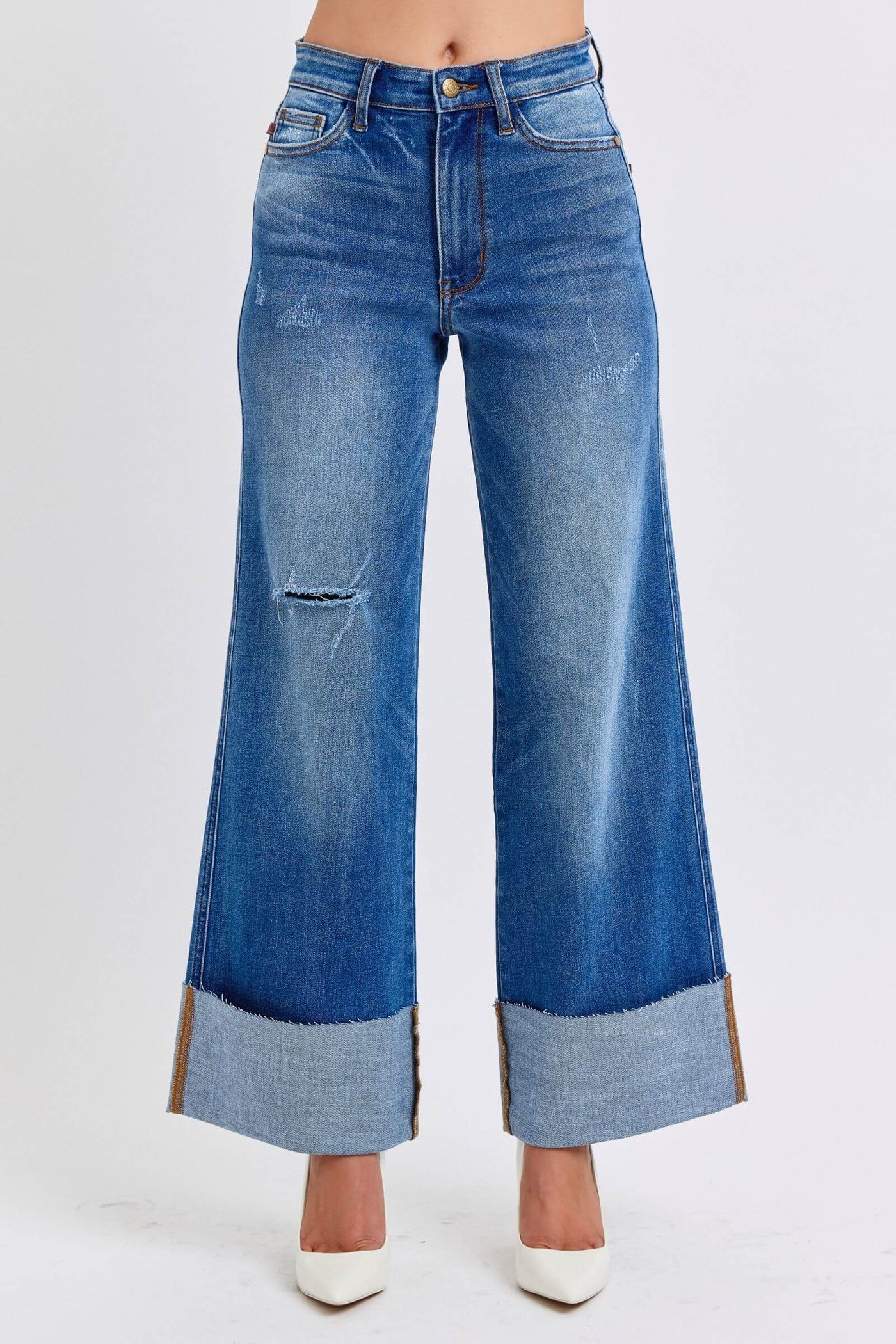 Judy Blue Full Size Distressed High Waist Wide Leg Jeans | Sleek Denim Boutique.