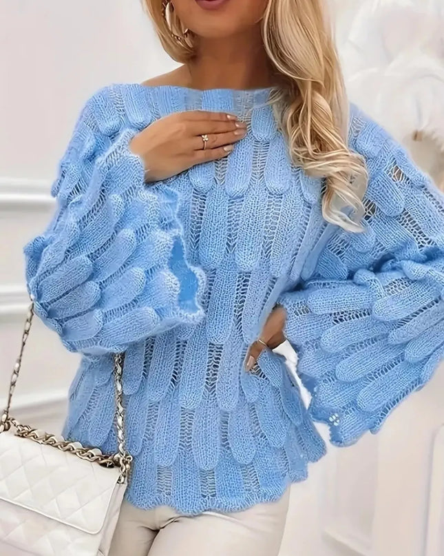 Textured Knit Bell Sleeve Knit Top - Sleekdenim.com