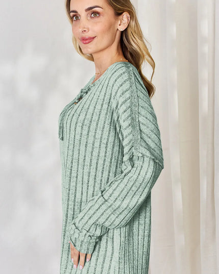 Basic Bae Full Size Ribbed Half Button Long Sleeve T-Shirt - Sleekdenim.com