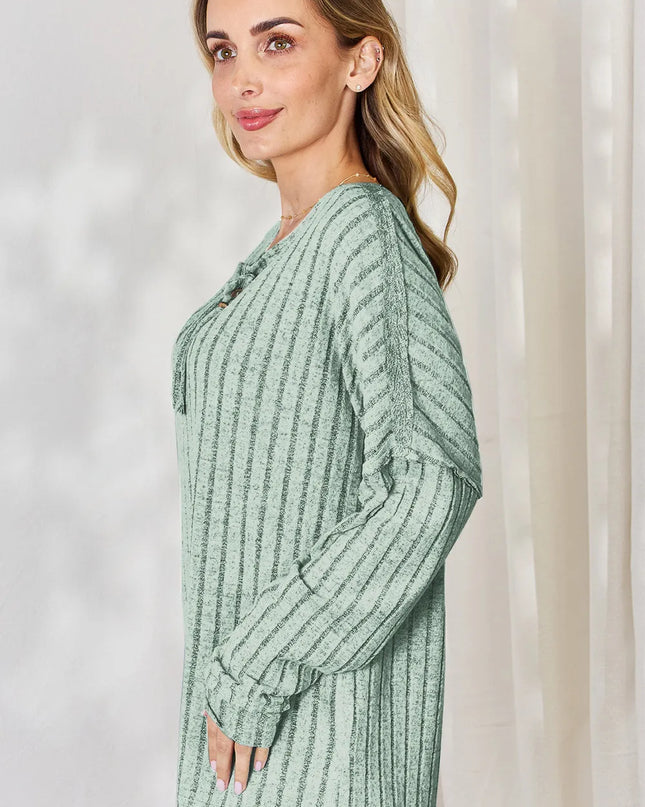 Basic Bae Full Size Ribbed Half Button Long Sleeve T-Shirt - Sleekdenim.com