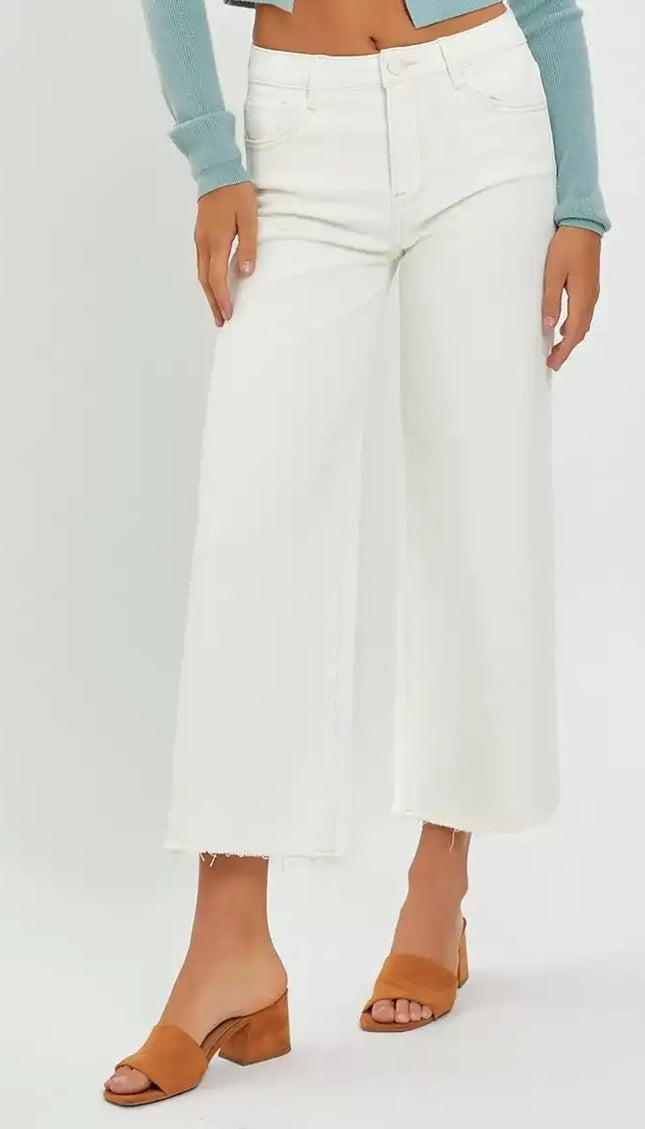 RISEN Tummy Control High Rise Crop Wide Jeans - Sleekdenim.com