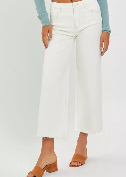RISEN Tummy Control High Rise Crop Wide Jeans - Sleekdenim.com