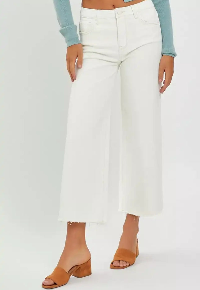 RISEN Tummy Control High Rise Crop Wide Jeans - Sleekdenim.com