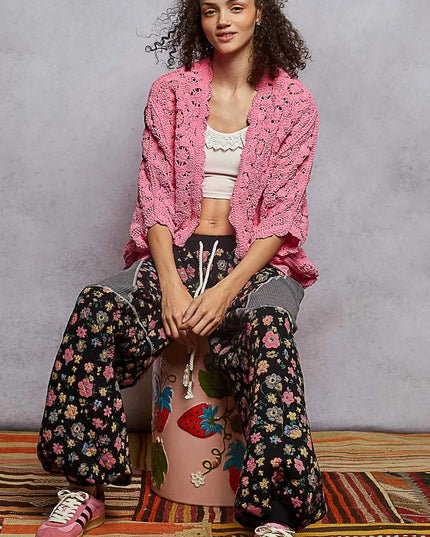 POL Floral Pattern Open Front Cardigan - Sleekdenim.com