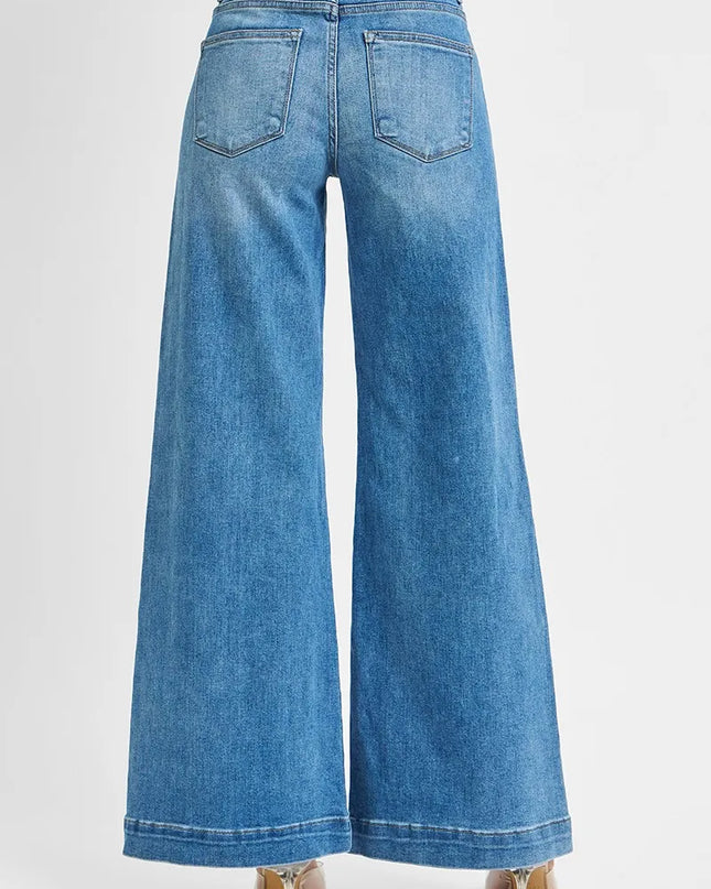 RISEN Full Size Mid Rise Wide Front Patch Pocket Jeans Plus Size - Sleekdenim.com