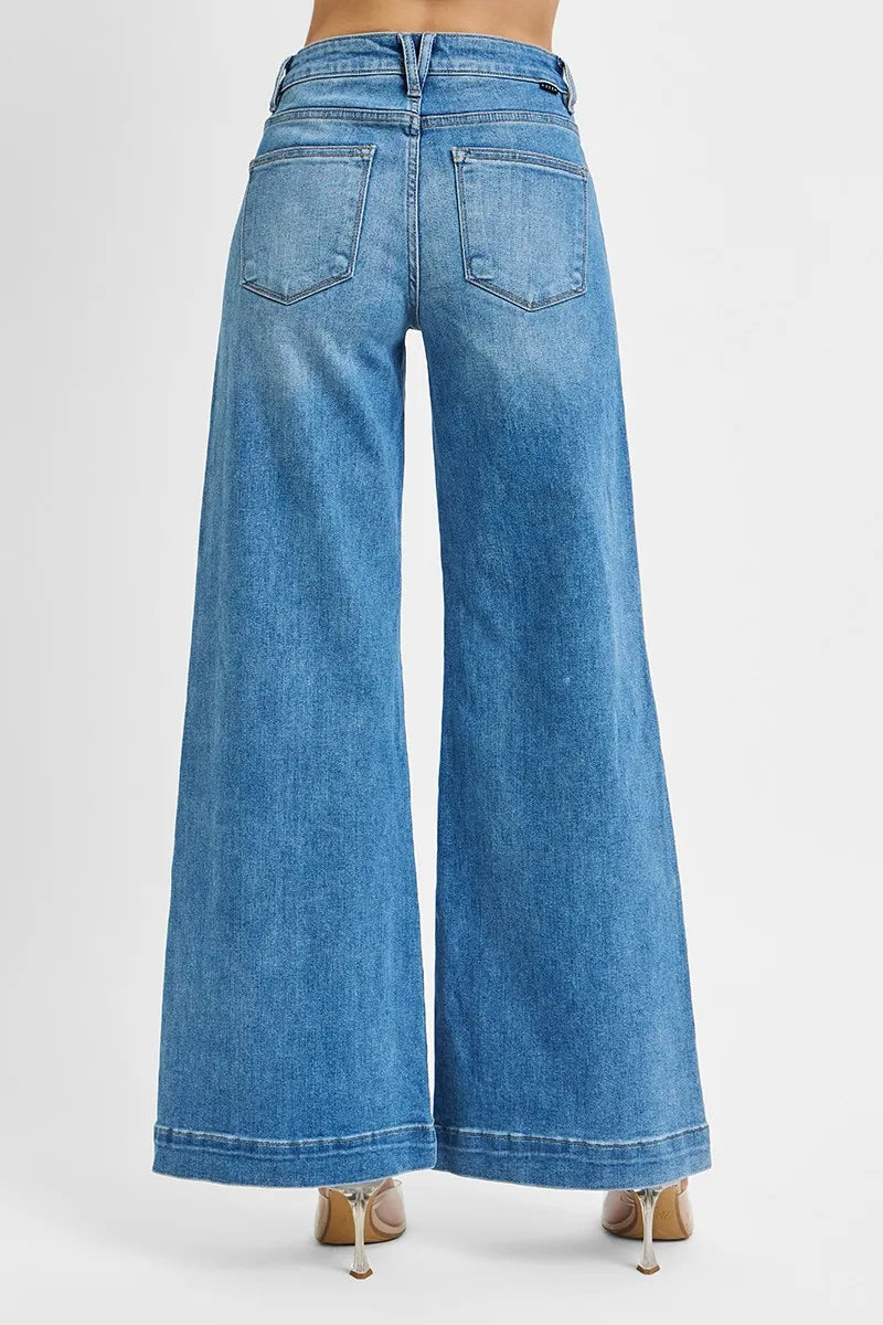 RISEN Full Size Mid Rise Wide Front Patch Pocket Jeans Plus Size - Sleekdenim.com