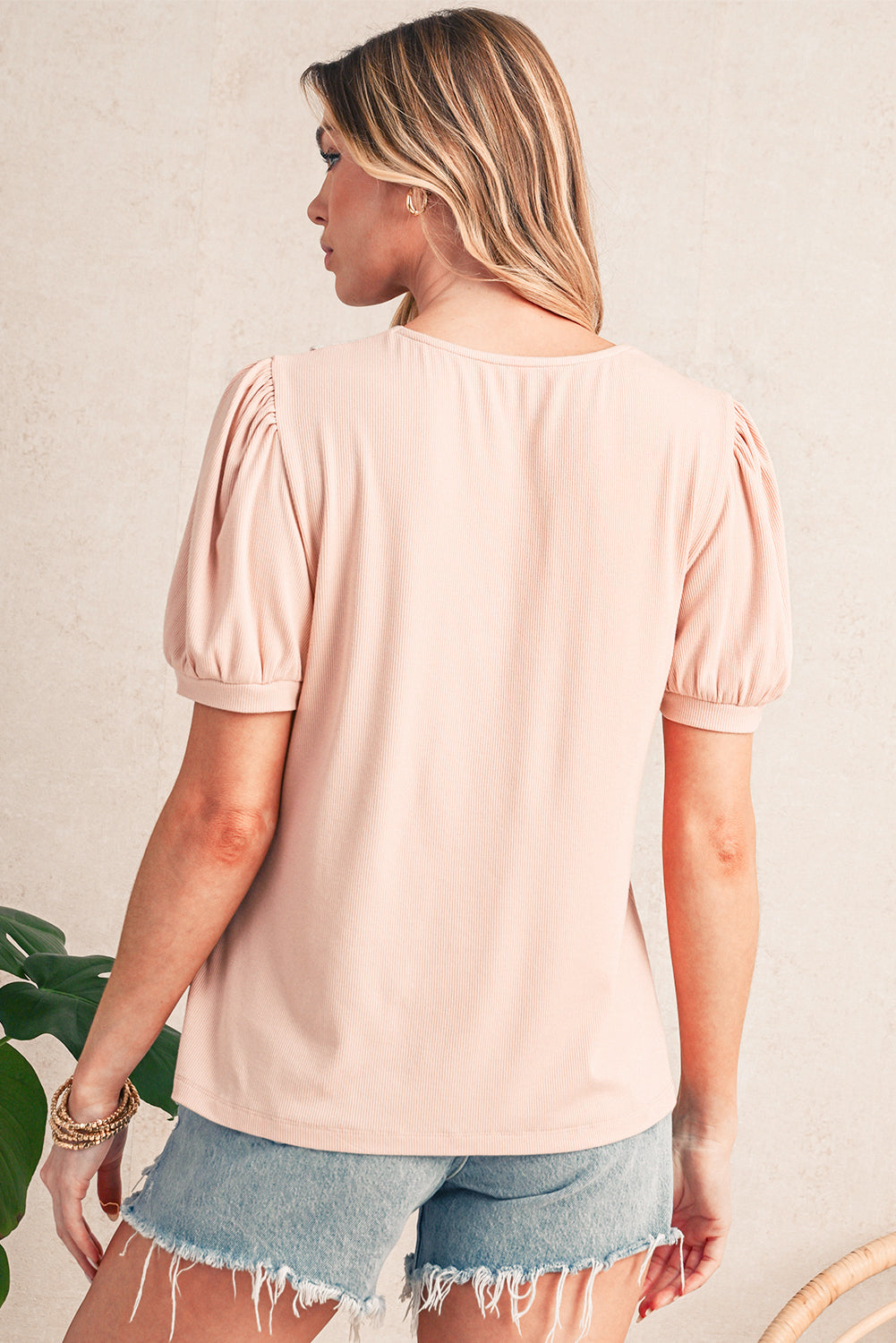 Pale Chestnut Floral Crochet V Neck Crinkled Blouse - 1