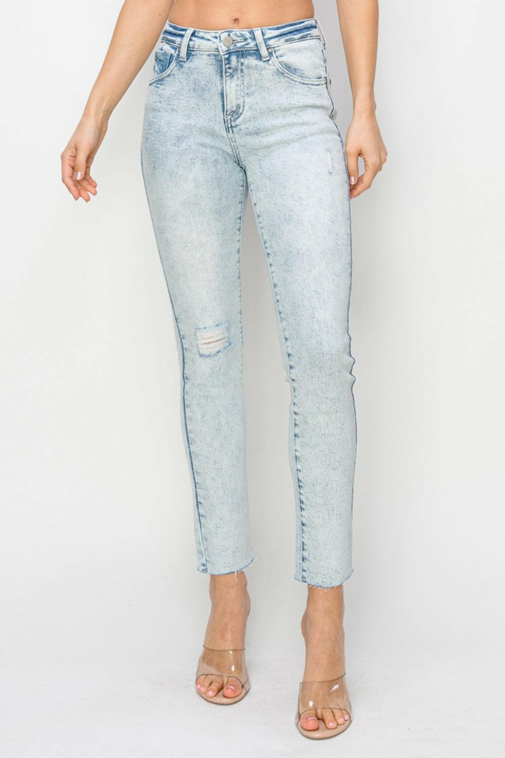 Risen Full Size High Rise Distressed Skinny Jeans Light