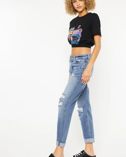 Kancan Mid Rise Distressed Straight Jeans - Sleekdenim.com