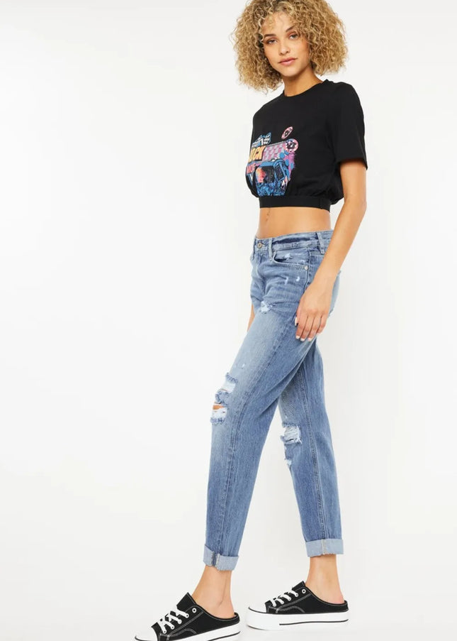 Kancan Mid Rise Distressed Straight Jeans - Sleekdenim.com