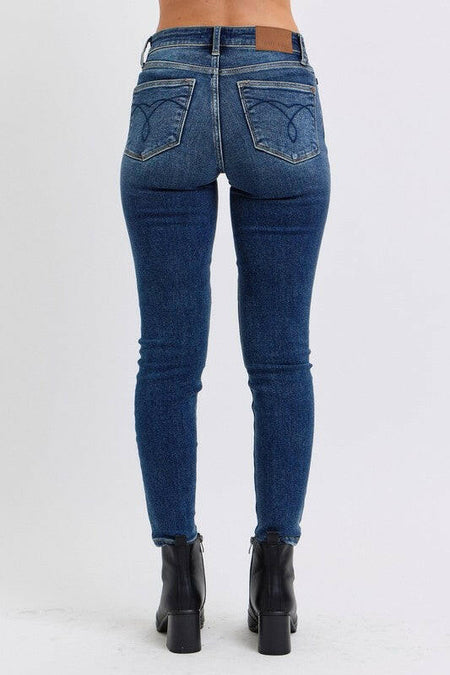 Judy Blue Full Size Mid-Rise Waist Skinny Jeans with Pockets | Sleekdenim.com