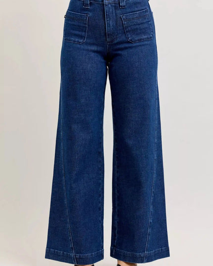 Judy Blue High-Waisted Retro Wide Jeans with Patch Pkts & Twisted Seams - Sleekdenim.com