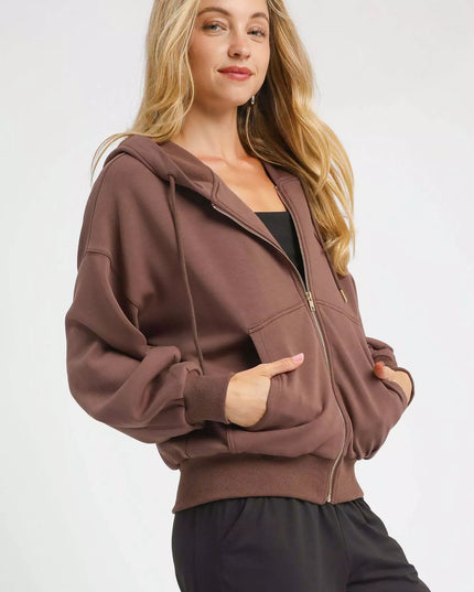Umgee Zip-Up Fleece Hooded Jacket - Sleekdenim.com