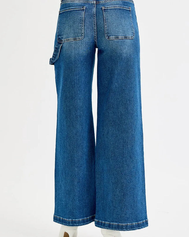 RISEN Full Size High Rise Wide Leg Patch Detailed Jeans Plus Size - Sleekdenim.com