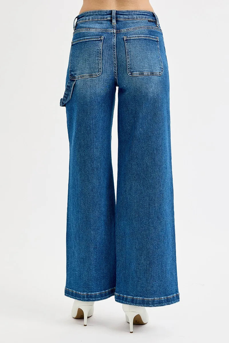 RISEN Full Size High Rise Wide Leg Patch Detailed Jeans Plus Size - Sleekdenim.com