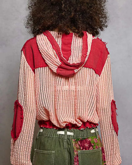 POL Texture Woven Button Down Hooded Shirt with Drawstring Hem - Sleekdenim.com