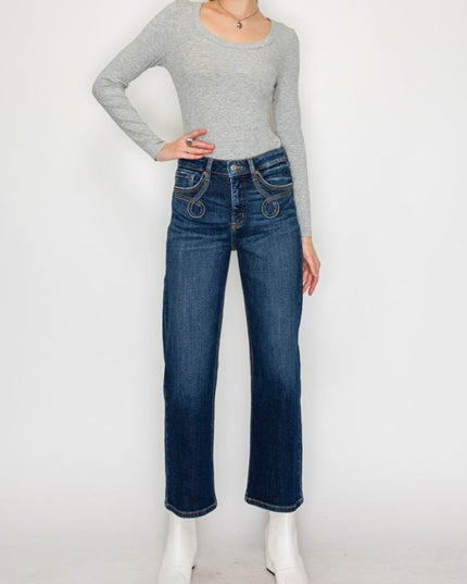 AT1029STD - High Rise Ankle Straight Jeans - Weste - Sleekdenim.com