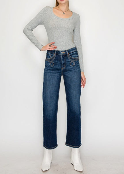 AT1029STD - High Rise Ankle Straight Jeans - Weste - Sleekdenim.com