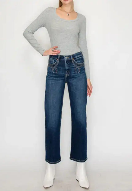 Artemis Vintage AT1029STD - High Rise Ankle Straight Jeans - Weste - Sleekdenim.com